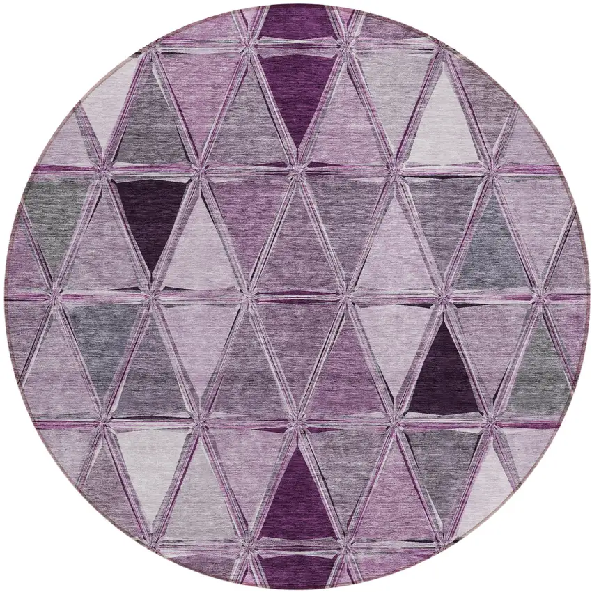 8' Merlot Purple And Lavender Round Geometric Washable Indoor Outdoor Area Rug Photo 1