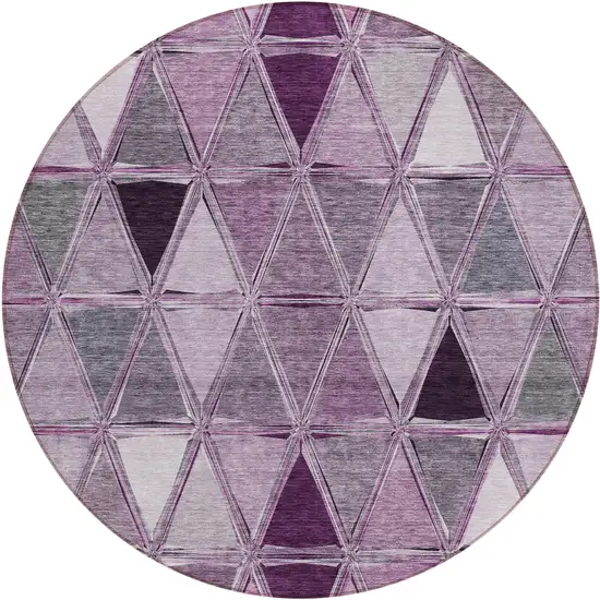 8' Merlot Purple And Lavender Round Geometric Washable Indoor Outdoor Area Rug Photo 1