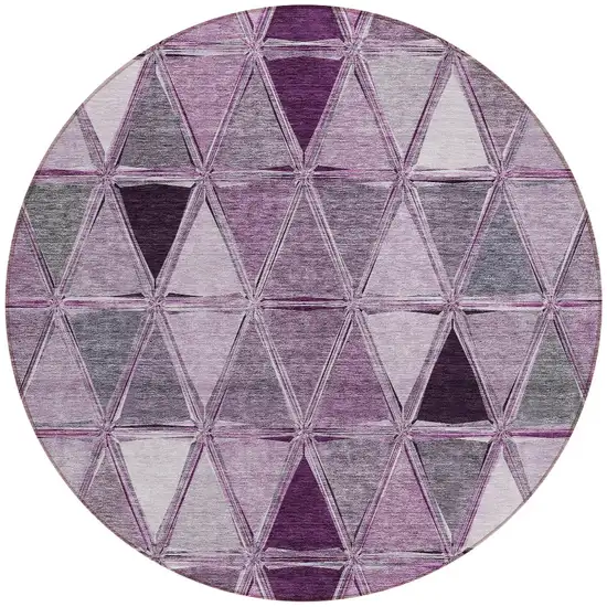 8' Merlot Purple And Lavender Round Geometric Washable Indoor Outdoor Area Rug Photo 5