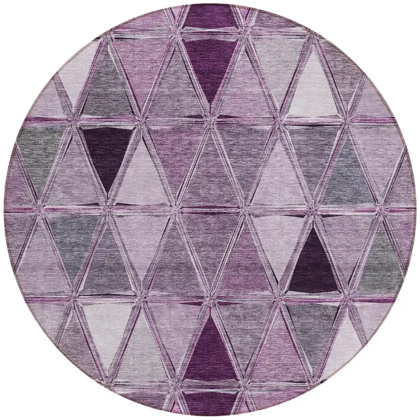 8' Merlot Purple And Lavender Round Geometric Washable Indoor Outdoor Area Rug Photo 5