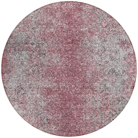 8' Merlot Silver And Gray Round Oriental Washable Indoor Outdoor Area Rug Photo 4