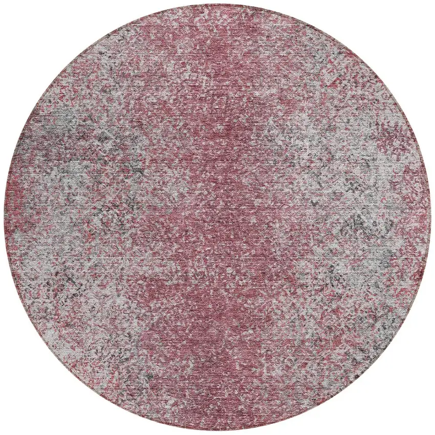 8' Merlot Silver And Gray Round Oriental Washable Indoor Outdoor Area Rug Photo 4