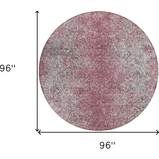 8' Merlot Silver And Gray Round Oriental Washable Indoor Outdoor Area Rug Photo 3