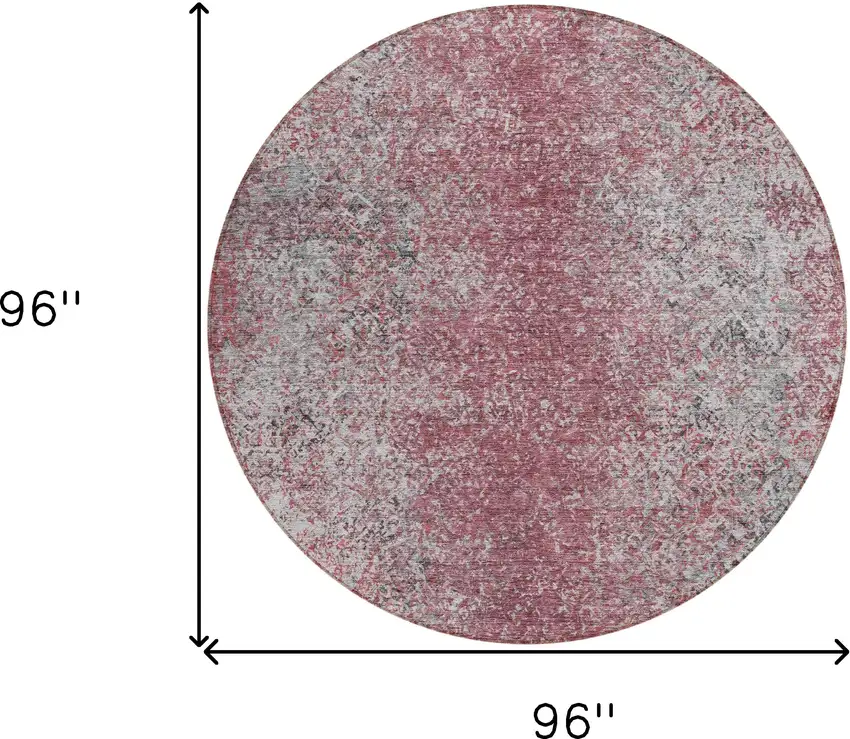 8' Merlot Silver And Gray Round Oriental Washable Indoor Outdoor Area Rug Photo 3