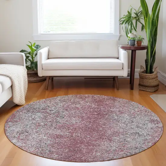 8' Merlot Silver And Gray Round Oriental Washable Indoor Outdoor Area Rug Photo 7