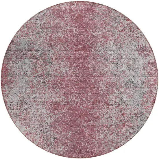 8' Merlot Silver And Gray Round Oriental Washable Indoor Outdoor Area Rug Photo 2