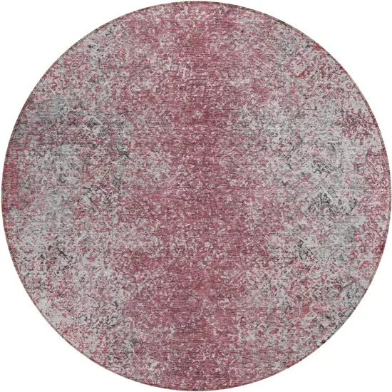 8' Merlot Silver And Gray Round Oriental Washable Indoor Outdoor Area Rug Photo 2