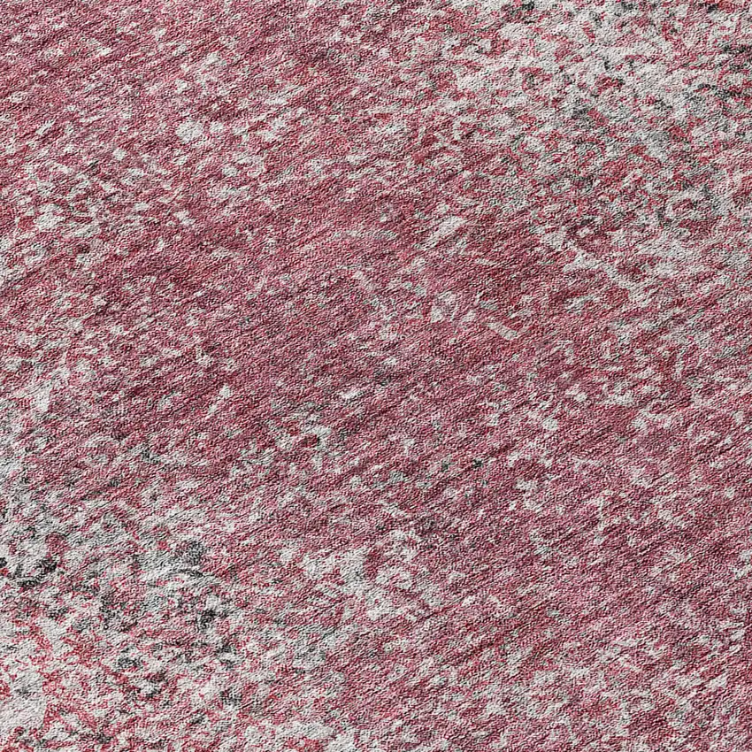 8' Merlot Silver And Gray Round Oriental Washable Indoor Outdoor Area Rug Photo 8