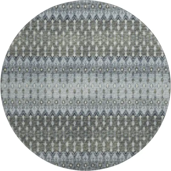 8' Midnight And Gray Tribal Washable Round Rug With UV Protection Photo 2