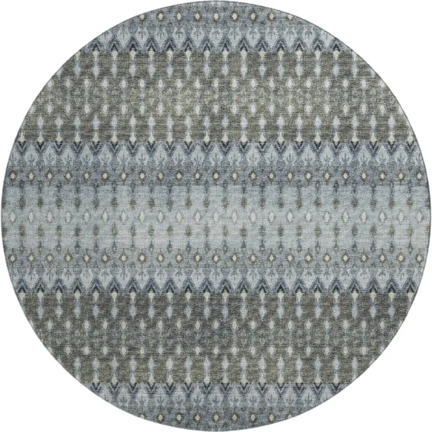 8' Midnight And Gray Tribal Washable Round Rug With UV Protection Photo 2