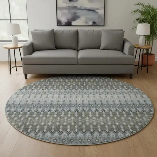 8' Midnight And Gray Tribal Washable Round Rug With UV Protection Photo 1