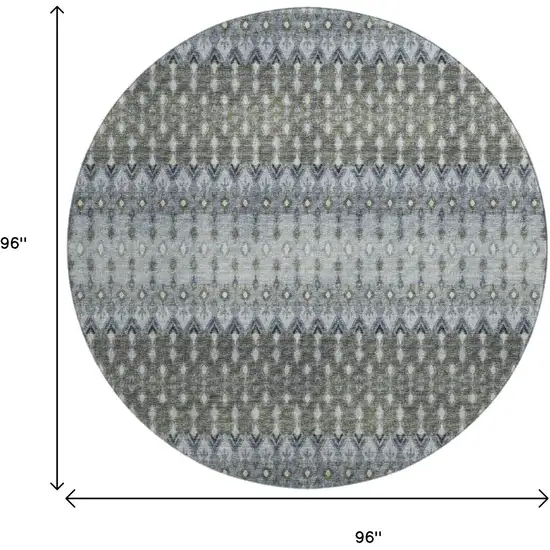 8' Midnight And Gray Tribal Washable Round Rug With UV Protection Photo 3