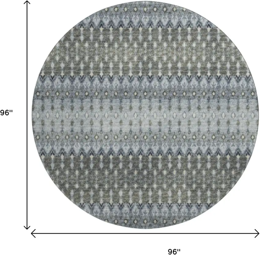 8' Midnight And Gray Tribal Washable Round Rug With UV Protection Photo 3