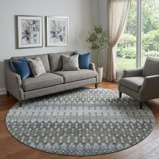 8' Midnight And Gray Tribal Distressed Washable Round Rug With UV Protection Photo 1