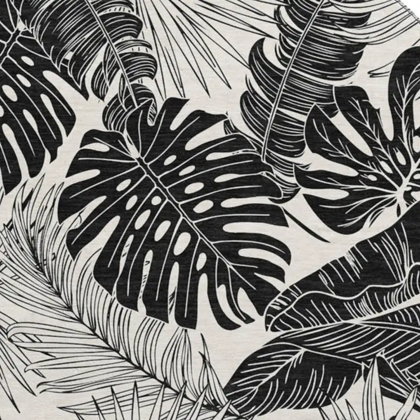 8' Midnight And Ivory Geometric Washable Round Rug With UV Protection Photo 5