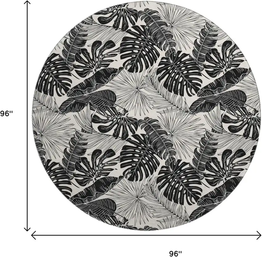 8' Midnight And Ivory Geometric Washable Round Rug With UV Protection Photo 3