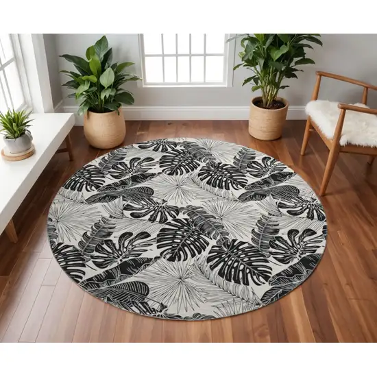 8' Midnight And Ivory Geometric Washable Round Rug With UV Protection Photo 1