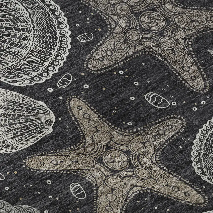 8' Midnight And Taupe Geometric Washable Round Rug With UV Protection Photo 9