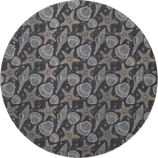 8' Midnight And Taupe Geometric Washable Round Rug With UV Protection Photo 4