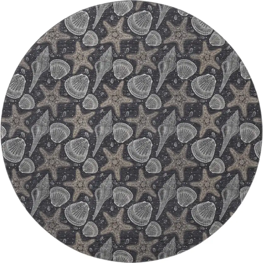8' Midnight And Taupe Geometric Washable Round Rug With UV Protection Photo 4