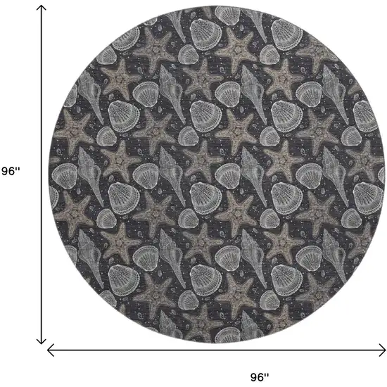 8' Midnight And Taupe Geometric Washable Round Rug With UV Protection Photo 3
