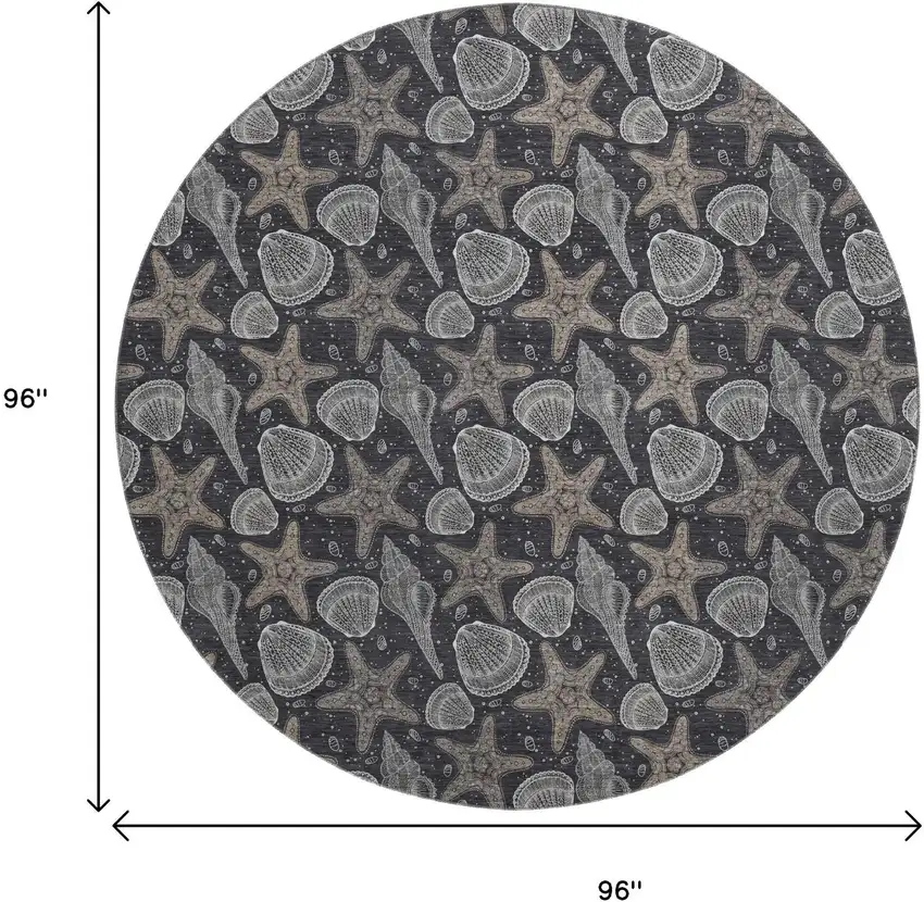 8' Midnight And Taupe Geometric Washable Round Rug With UV Protection Photo 3
