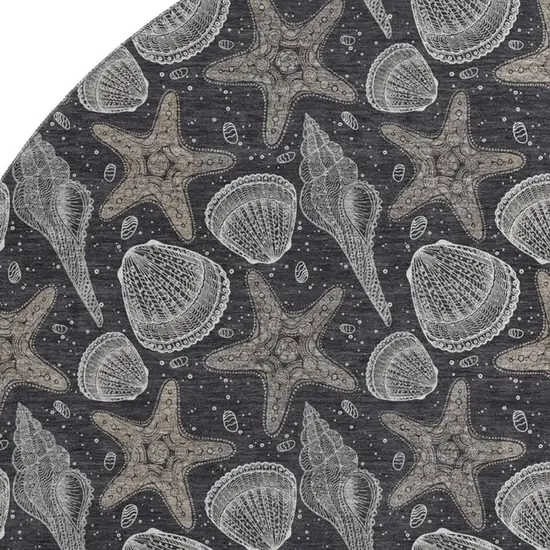 8' Midnight And Taupe Geometric Washable Round Rug With UV Protection Photo 3