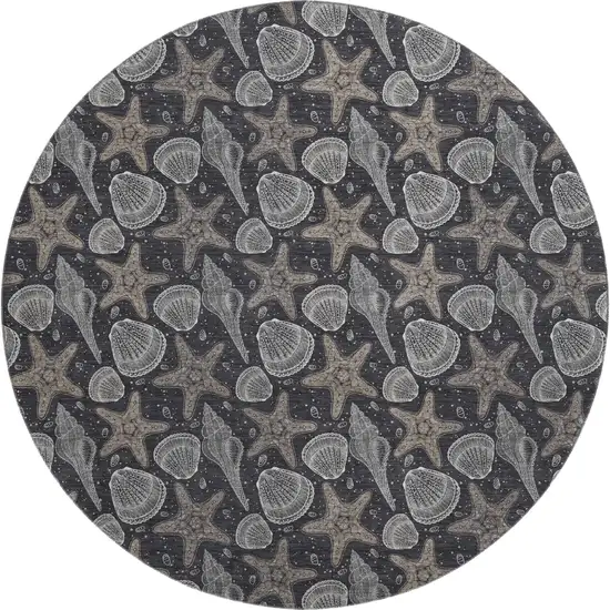 8' Midnight And Taupe Geometric Washable Round Rug With UV Protection Photo 1