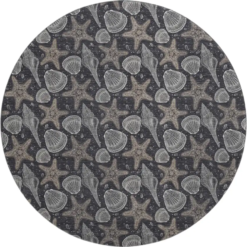 8' Midnight And Taupe Geometric Washable Round Rug With UV Protection Photo 1