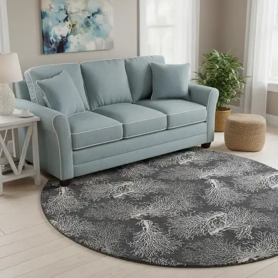 8' Midnight And White Geometric Washable Round Rug With UV Protection Photo 2