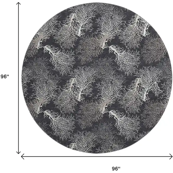 8' Midnight And White Geometric Washable Round Rug With UV Protection Photo 8