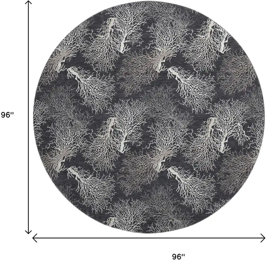 8' Midnight And White Geometric Washable Round Rug With UV Protection Photo 8