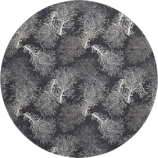 8' Midnight And White Geometric Washable Round Rug With UV Protection Photo 1