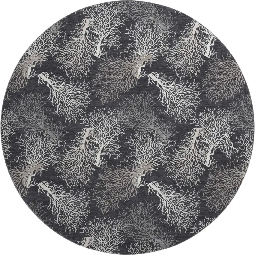 8' Midnight And White Geometric Washable Round Rug With UV Protection Photo 1