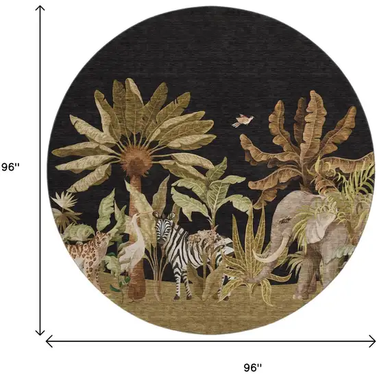 8' Midnight Brown And Olive Green Geometric Washable Round Rug With UV Protection Photo 3