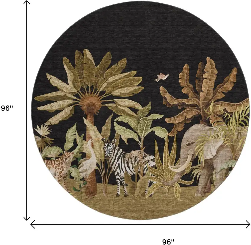 8' Midnight Brown And Olive Green Geometric Washable Round Rug With UV Protection Photo 3