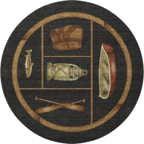 8' Midnight Brown And Rust Nautical Washable Round Rug With UV Protection Photo 4