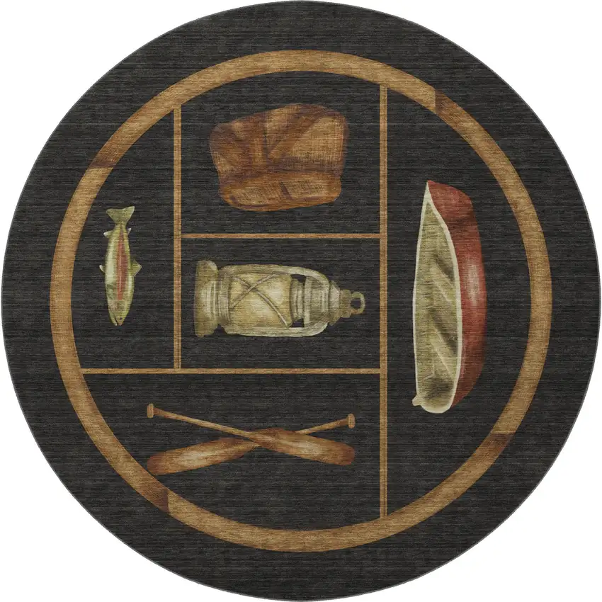 8' Midnight Brown And Rust Nautical Washable Round Rug With UV Protection Photo 4