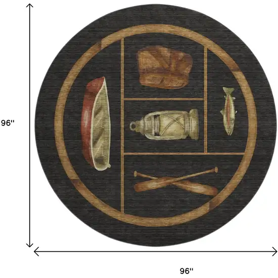 8' Midnight Brown And Rust Nautical Washable Round Rug With UV Protection Photo 3