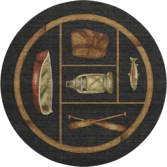 8' Midnight Brown And Rust Nautical Washable Round Rug With UV Protection Photo 2