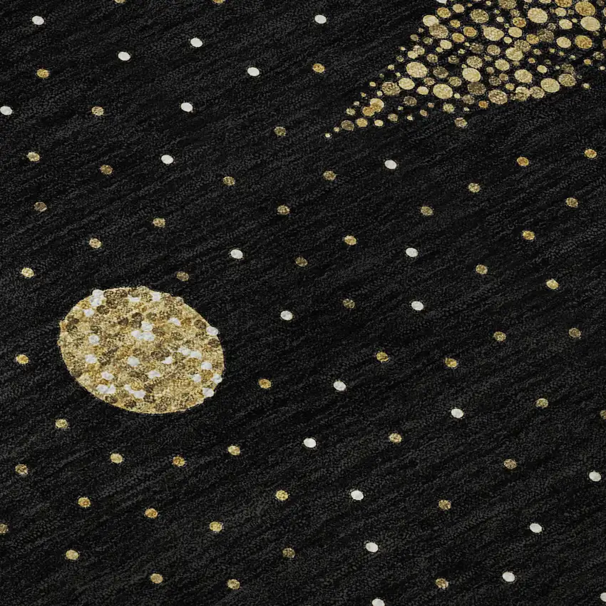 8' Black Gold And Ivory Christmas Tree Washable Round Rug With UV Protection Photo 9