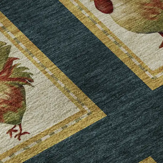 8' Midnight Gold And Red Animal Print Washable Round Rug With UV Protection Photo 8