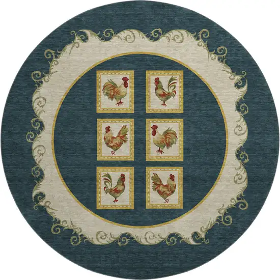 8' Midnight Gold And Red Animal Print Washable Round Rug With UV Protection Photo 2