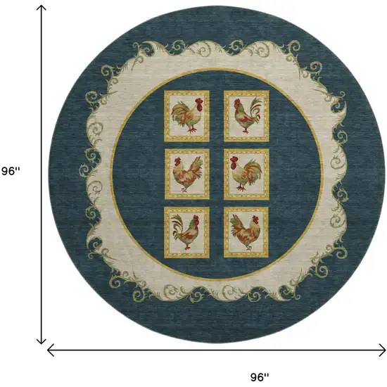 8' Midnight Gold And Red Animal Print Washable Round Rug With UV Protection Photo 3