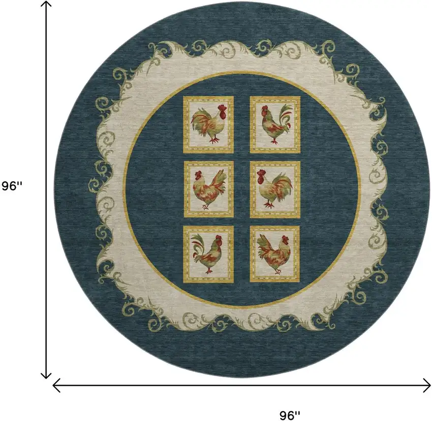 8' Midnight Gold And Red Animal Print Washable Round Rug With UV Protection Photo 3