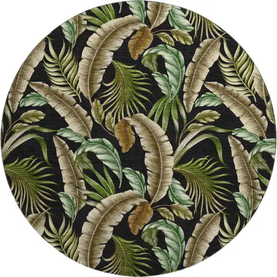 8' Midnight Green And Brown Geometric Washable Round Rug With UV Protection Photo 1