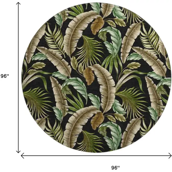 8' Midnight Green And Brown Geometric Washable Round Rug With UV Protection Photo 3