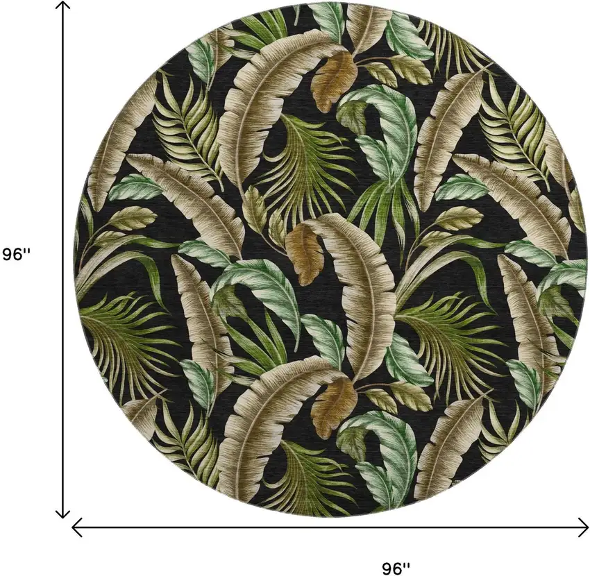 8' Midnight Green And Brown Geometric Washable Round Rug With UV Protection Photo 3