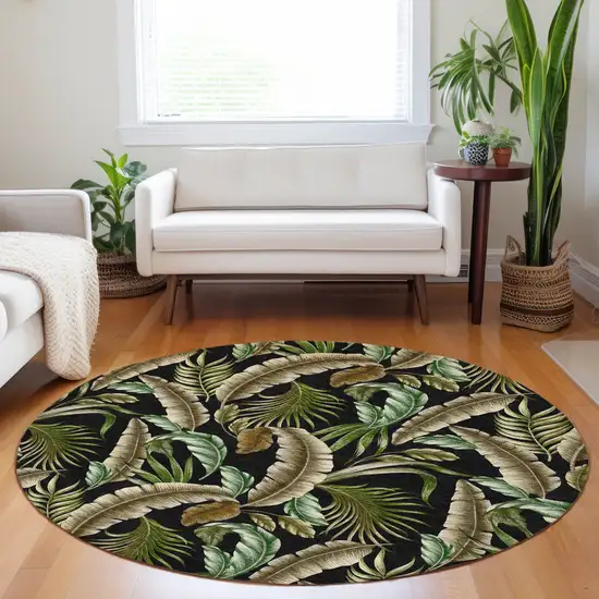 8' Midnight Green And Brown Geometric Washable Round Rug With UV Protection Photo 5