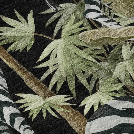 8' Midnight Green And Brown Geometric Washable Round Rug With UV Protection Photo 9